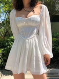 Women Fashion Elegant High Waist Slim Solid White Office Lady A-Line Mini Dress 2022 Spring Autumn New Women Party