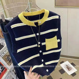 Neck Knitted Cardigan Vest Women's Loose Impact Color Pocket Striped Vest A Variety Of Small Shoulder Sweaters Leisure
