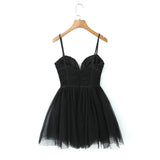 Black Mesh Frill Tulle Strap Mini Dress- Outfit