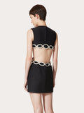O Neck Sleeveless Cut Out Diamond Bandage Dress Women Black Backless Luxury Diamond Mini Bodycon Dress Evening Club