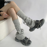 Women Y2k Socks Japanese Lolita Sweet Girl Leg Warmer Knit Sock Bandage Solid Knitted Foot Cover Cosplay Punk Autumn