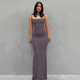 2022 Y2k New Fashion Sexy Dress Skims Flat For Backless Long Maxi Dress Pure Slim Down Honey Peach Hip Suspender