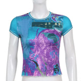 Printed Harajuku Short Sleeve Crop Top T Shirt Fashion Summer Hip Hop Basic T-shirt Women Casual 90s