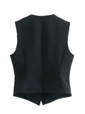 Black Vest Woman Cropped Women's Sleeveless Jacket Fashion Vests Sets Office Waistcoat Women Elegant Winter Short