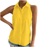 New Spring Satin Sleeveless Shirt Leisure Solid Color Summer Shirt