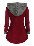 Autumn Sweater Women Colorblock Zip Embellished Hooded Sweater Oversized Warm Female Pullovers Casual Jumper