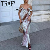 Tie Dye Slip Dress Woman Off Shoulder Long Dresses For Women Summer Chic And Elegant Evening Dress 2023 Sexy Party