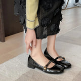 Zingj Shoes Female Spring And Autumn New Square Head Shallow Flat Shoes Women's College Wind Mary Jane Shoes Women Lacquer Leather Small Single Shoes Women-Outfit