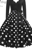 Women Winter Christmas Dress Vintage Santa Printed V-Neck Long Sleeve Swing Sexy Xmas Party Festival Dress