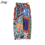 Women Vintage Cloth Patchwork Floral Print Knotted Sarong Skirt Faldas Mujer Female Back Zipper Kimono Vestidos