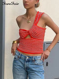 Stripe Knitted Top Tank Y2k Hollow Out Fashion 2022 Summer One Shoulder Sleeveless Sexy Women Crop Tops Casual
