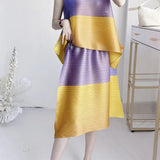 Wear Three Houses Folded 2025 Sleeveless Splicing Ribbon Loose Top High Waist Folded Skirt