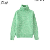 Women Fashion Thick Winter Warm Loose Knit Sweater Vintage High Neck Long Sleeve Female Pullovers Chic