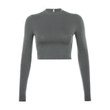 Solid Basic Long Sleeve Womens Tshirt Casual Black White Fashion Crop Top T Shirt Ladies Fashion Korean Tee