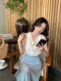 Xixi 13 Line 2025 Summer New Temperament Collar Tie With Small Shirt Sleeveless T-Shirt Top Female