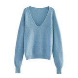 2021 Sexy Deep v-neck Sweater Off Shoulder Sweater Green White Knitted Tops Korean Winter