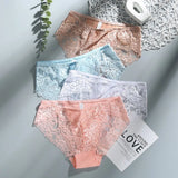 Sexy Low Waist Women's Underwear Lace Plus Size Seamless Panties Breathable Lingerie Female Briefs Solid Hollow