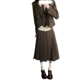 Zingj 2024 New Student Temperament, Blazer, Tie, Shirt, Pleated Skirt, Three-Piece Set-Outfit