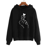 Women's Sweatshirt and Hoody Ladies Oversize K Pop Yellow Pink Love Heart Finger Hood Casual Hoodies for Women