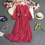 Zingj Autumn New Style Waist Shows Thin Retro Print Sweet Aging French Dress Super Immortal Chiffon Pleated