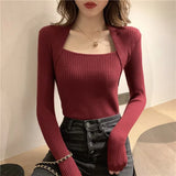 Fashion Women Knit Sweater Long sleeve heart-neck Casual Woman Slim-fit Tight Knitted sweaters Pullover Tops Female