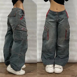 Multi-pocket Washed Baggy Jeans-Outfit