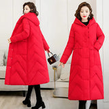 Korean Version Of Loose Leisure Cotton-Padded Jacket Long Painted Cotton-Padded Clothes Female Retro Art Down Cotton Clothes Middle-Aged And Elderly Mother Coat-Outfit