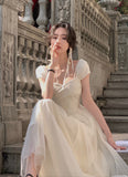 Sweet Lace Formal Prom Dresses Women 2023 Summer Wedding Party Bridesmaid Clothes Korean Style Evening Midi Dress