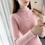Zingj And Winter Half High Collar Button Thick New Foreign Style Jacket Sweater Imitation Mink Wool Coat Female Bottom Shirt-Outfit