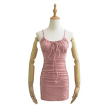 Zingj Trend Spicy Girls Draw Rope Pleated Suspense Dress Lace-Up Waist Show Thin Holiday Bag Buttocks