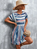 Summer Striped Dress Women A Line Loose Dress Ladies Casual High Waist Short Party Dress For