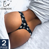 2pcs Sexy Flowers Lingerie Woman Knickers Low-waist Panties Thong Seamless Breathable Underwear Female G String