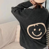 Zingj Department Minority 23 Years Autumn Winter New College Wind Loose Color Smiling Face Sweater Sweater Coat Female-Outfit