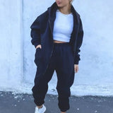 Zipper Hooded Sweatshirts Set Women Long Sleeve 2pcs Sets Female Loose Pockets Long Pant Suits Winter Solid