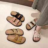Zingj Shoes Casual One Word Slipper Women's Summer 2024 New Boken Wearing A Thick Belt Buckle Flat Half Slippers-Outfit