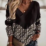 Lady Pullover Streetwear Tee Fashion V Neck Skull Printed Loose Blouse Women Spring Fall Long Sleeve Shirts