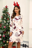 Autumn Spring New Sexy O Neck Long Sleeve Women's Mini Dress Fashion Casual Santa Claus Print Lady Dress 2020