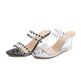 Zingj Rhinestone Comprehensive Wedge Sandals Female Summer New Sexy Crystal Transparent Heels With Wedge