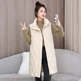 Autumn And Winter Large Size Plus Thick Cotton Clothing Korean Version Of The Long Knee Vest Girls Sleeveless Cotton Vest Coat-Outfit