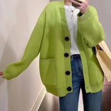 Zingj New Retro Lazy Wind V-Neck Cardigan Female Wide Soft Waxy Pure Color Sweater Coat Female-Outfit