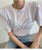 Cotton Open Back Short Sleeve Tees Summer Puff Sleeve Top Green White Black T Shirt Women Designer