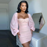 New Lantern Sleeve Mini Dress Women Sexy Black Strapless Party Club Wear 2021 Fashion Ladies French Romantic