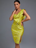 Shoulder Party Dress 2022 Women Yellow Bodycon Dress Elegant Sexy Ruffle Evening Club Dress High Quality Summer