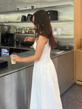 White Patchwork A-line Women Midi Dress Fashion Crew Neck Sleeveless Long Dresses Female Party Commute Street