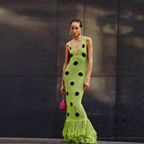 Summer New Women's Personality Round Dot Knitted Long Tweed Sling Dress
