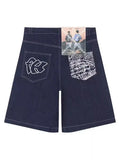 Pocket Embroidered Letter Print Jeans Men's Shorts Summer Vintage Super Wide-Legged Jeans 211-0-Outfit
