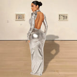 Zingj New Metal Color Sexy Back Tight Show Slim Dress Female