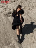 Summer Short Sleeve Black Dress Casual Loose High Waist Midi Dress Sexy Hollow Out Backless Elegant Dresses For Women