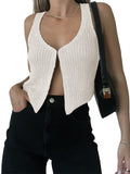 Y2K Women Knitted Sweaters Vest Tops Casual Retro Sleeveless V-Neck Buttons Up Tank Summer Autumn Chic Vest 2024