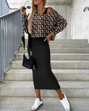 Independent Station Wish2023 Autumn And Winter New Fashionable Bat Sleeve Long Skirt With Hip Suit Skirt